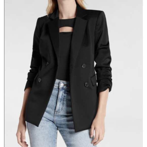 Express Super Soft Double Knit Black Double-Breasted Blazer - Picture 3 of 14